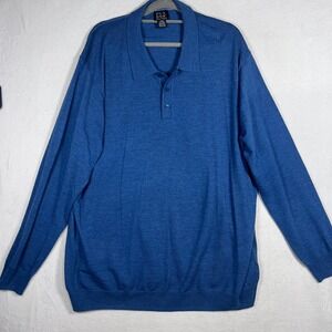 Jos A Bank Signature 100% Italian Merino Wool Polo Sweater Blue Mens 2XB